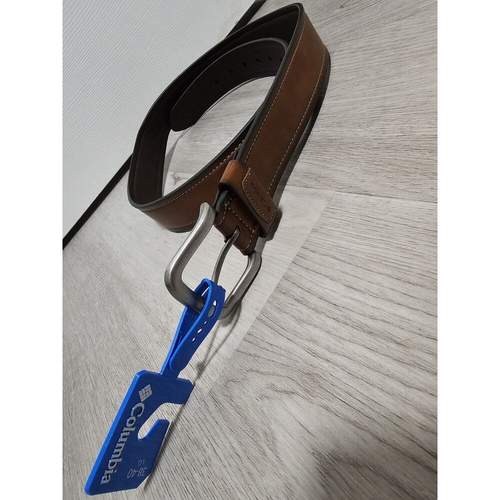 Columbia Men's Size XL 38/40 Brown/Tan Buckle Leather Belt 11CP120Z02-NWT